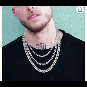 𝅺silver Cuban chain necklace 6 mm